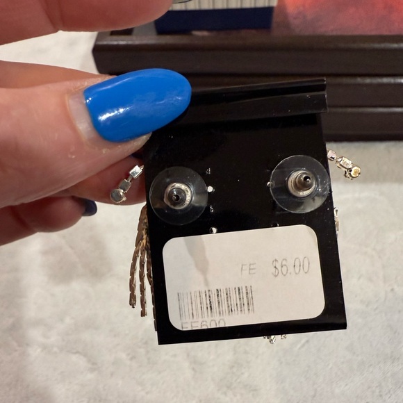 Accents Santa earrings rhinestone face hat chain beard silver-tone, New - Picture 3 of 6